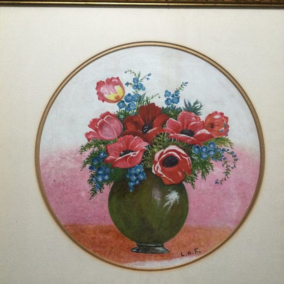 1969 Original painting still life vase and flowers beautiful frame artist L.A.F - Picture 3 of 5